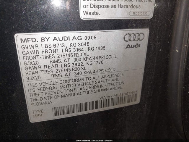 2009 AUDI Q7 WA1AY74L39D019975 Photo 8