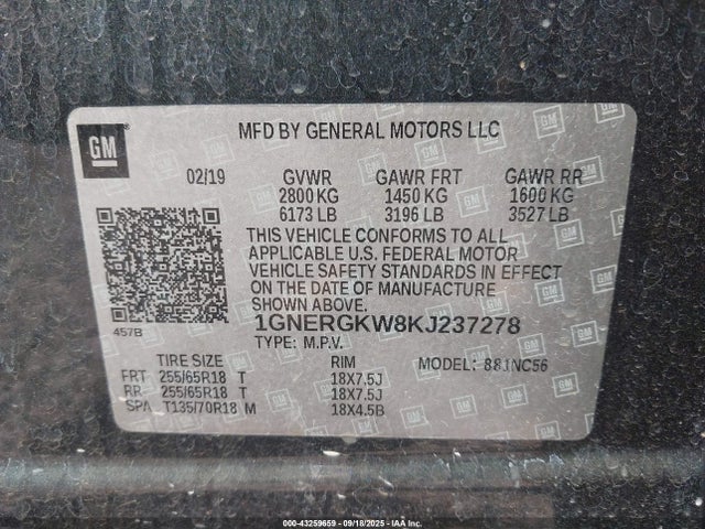 1GNERGKW8KJ237278 Chevrolet lfy - spark ignited direct injection, atss, gen 1