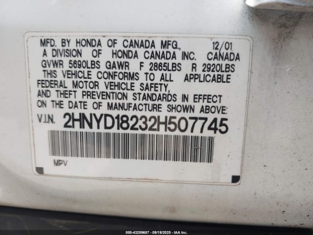 2002 ACURA MDX 2HNYD18232H507745 Photo 8