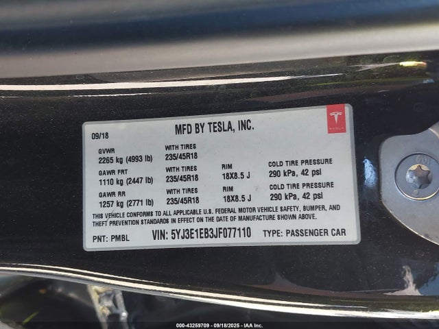 Tesla 2018 2018 5YJ3E1EB3JF077110 Image 9