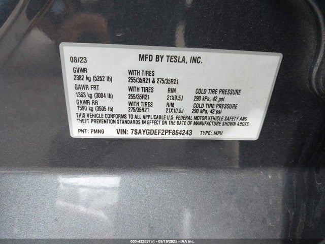 2023 TESLA MODEL Y 7SAYGDEF2PF864243 Photo 8