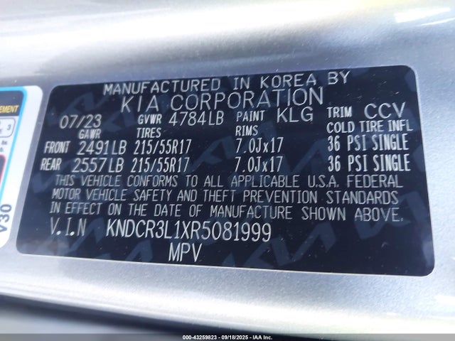 KNDCR3L1XR5081999 KIA Niro Ev Wind