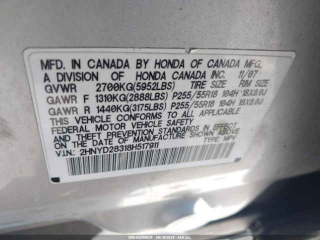 2008 ACURA MDX 2HNYD28318H517911 Photo 8