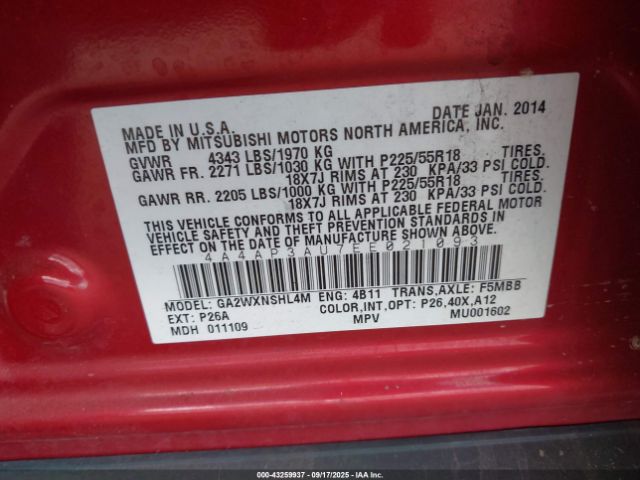 2014 MITSUBISHI OUTLANDER SPORT 4A4AP3AU7EE021093 Photo 8