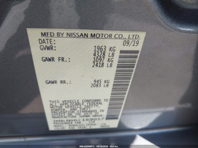 1N4BL4BV4LC169057 Nissan Altima S Fwd