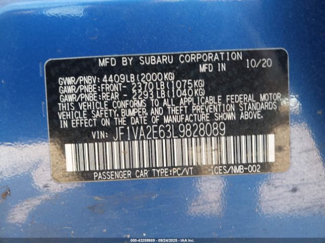 2020 SUBARU WRX STI JF1VA2E63L9828089 Photo 8
