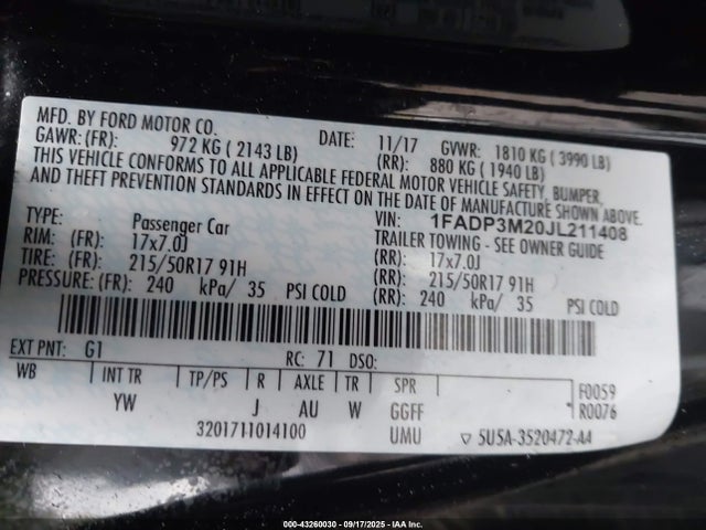 1FADP3M20JL211408 Ford 2.0l gdi