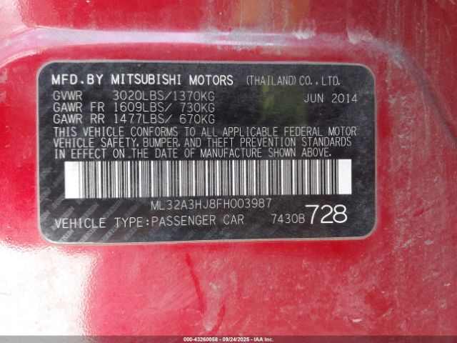 2015 MITSUBISHI MIRAGE ML32A3HJ8FH003987 Photo 8