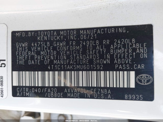 4T1C11AK5MU601592 Toyota CAMRY LE