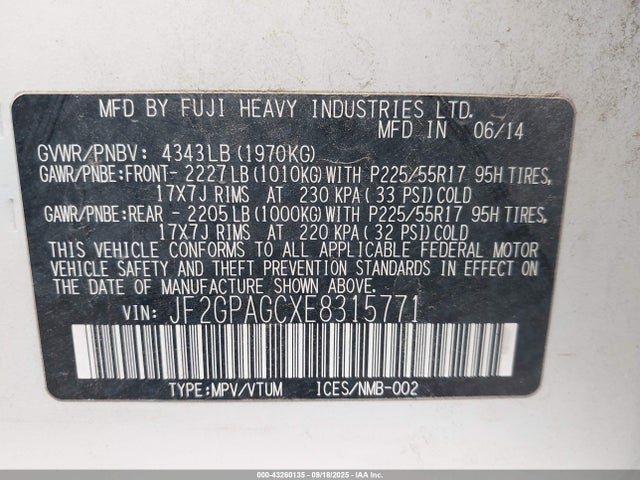 Subaru 2.0l na 2014 JF2GPAGCXE8315771 Image 9
