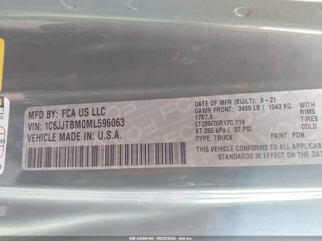 Jeep Gladiator 2021 1C6JJTBM0ML596063 Image 9