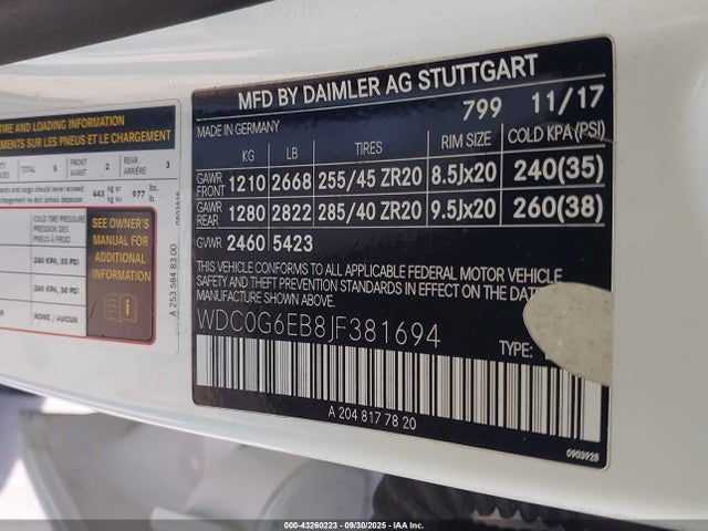 WDC0G6EB8JF381694 Mercedes-Benz Amg Glc 43 4matic