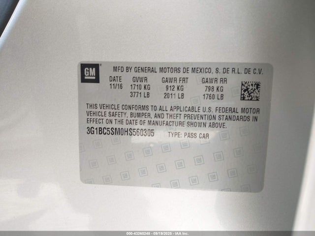 3G1BC5SM0HS560305 Chevrolet le2 -di: direct injection, vvt: variable valve timing, gen, alum