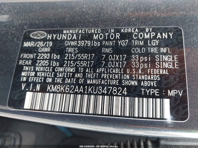 KM8K62AA1KU347824 Hyundai mpi nu