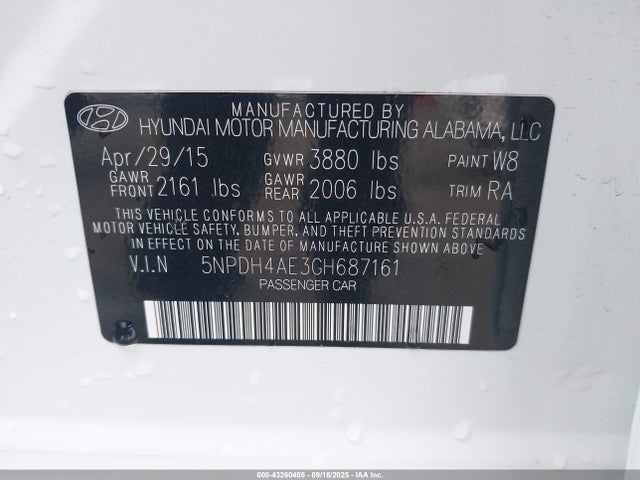 5NPDH4AE3GH687161 Hyundai dohc mpi nu