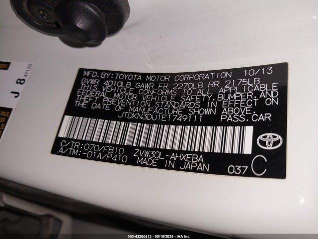 Toyota 2zr-fxe+3jm 2014 JTDKN3DU1E1749111 Image 9