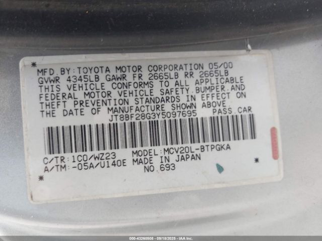 2000 LEXUS ES 300 JT8BF28G3Y5097695 Photo 8