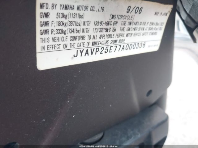 2007 YAMAHA XVS1300 JYAVP25E77A000336 Photo 9