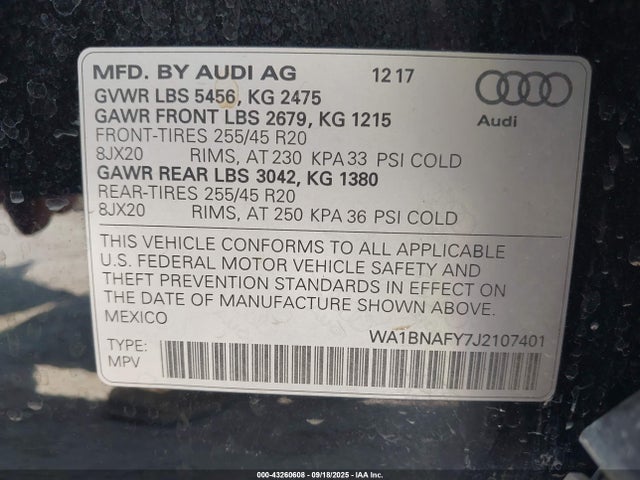 2018 AUDI Q5 WA1BNAFY7J2107401 Photo 8