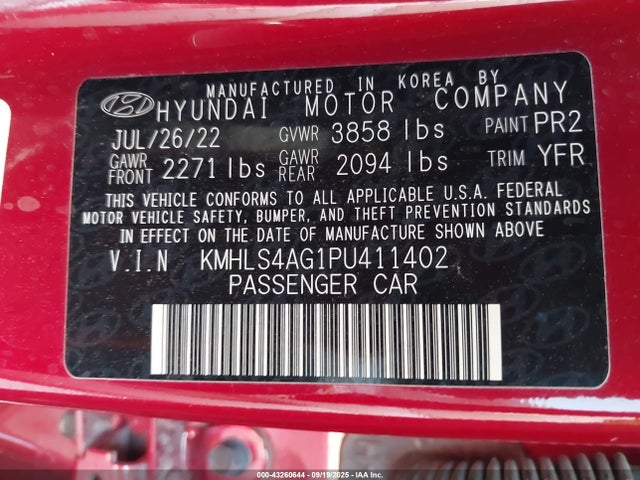 KMHLS4AG1PU411402 Hyundai mpi nu pe
