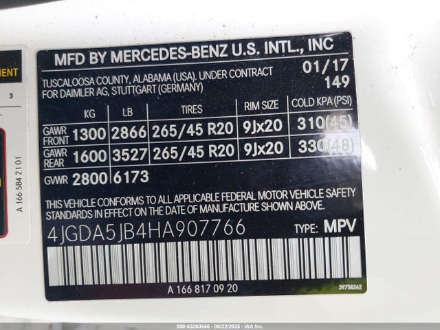 Mercedes-Benz m276 2017 4JGDA5JB4HA907766 Image 9