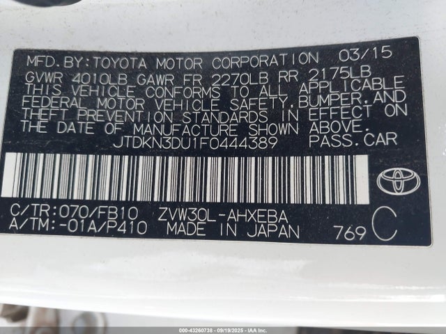 JTDKN3DU1F0444389 Toyota 2zr-fxe+3jm