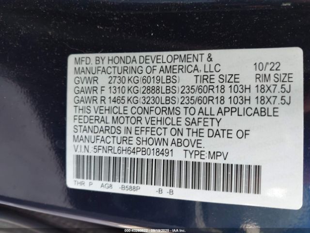 2023 HONDA ODYSSEY 5FNRL6H64PB018491 Photo 8