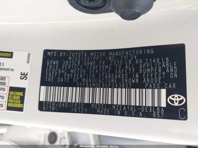 Toyota m20a-fks 2025 5YFB4MDE9SP243857 Image 9
