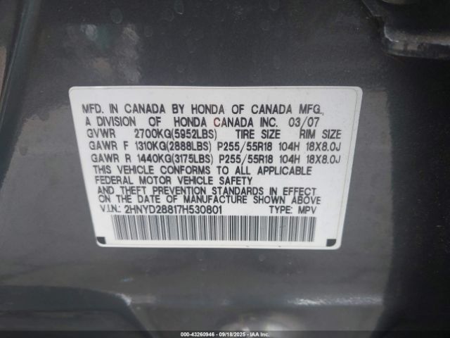 2007 ACURA MDX 2HNYD28817H530801 Photo 8