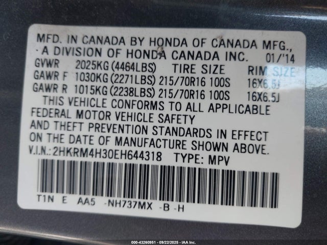 2HKRM4H30EH644318 Honda k24z7