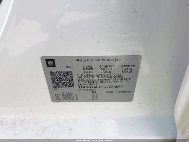 1GCRWAEF9KZ238579 Chevrolet l82 - di, afm, alum, gen 5, var 1