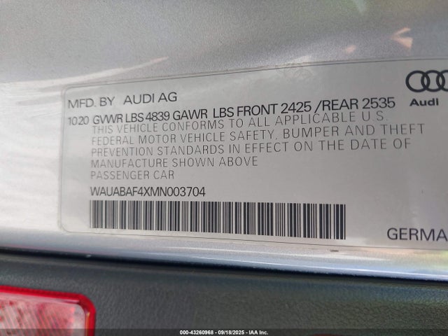 2021 AUDI A4 WAUABAF4XMN003704 Photo 8