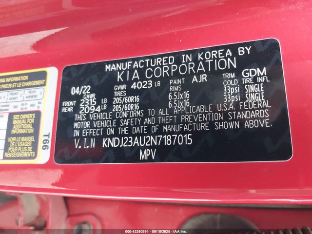KNDJ23AU2N7187015 KIA mpi nu
