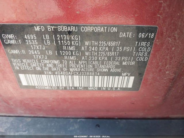 4S4BSAFCXJ3388814 Subaru u5