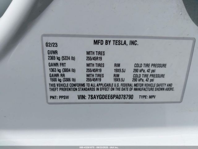 2023 TESLA MODEL Y 7SAYGDEE6PA078790 Photo 8