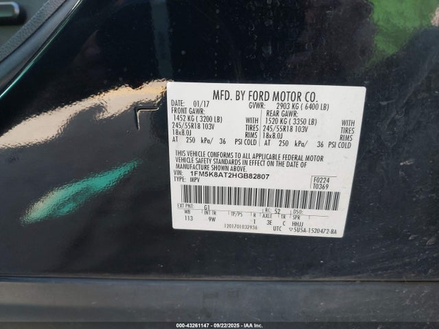 1FM5K8AT2HGB82807 Ford 3.5l gtdi