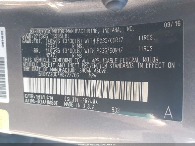 2017 TOYOTA SIENNA 5TDYZ3DC7HS777766 Photo 8