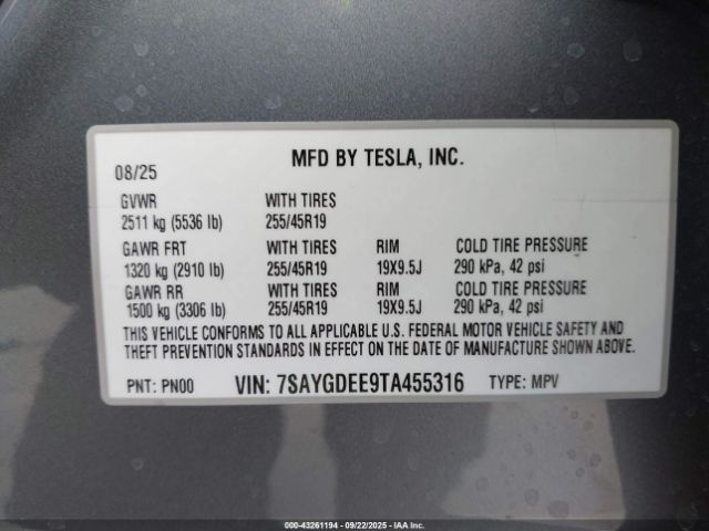 2026 TESLA MODEL Y 7SAYGDEE9TA455316 Photo 8
