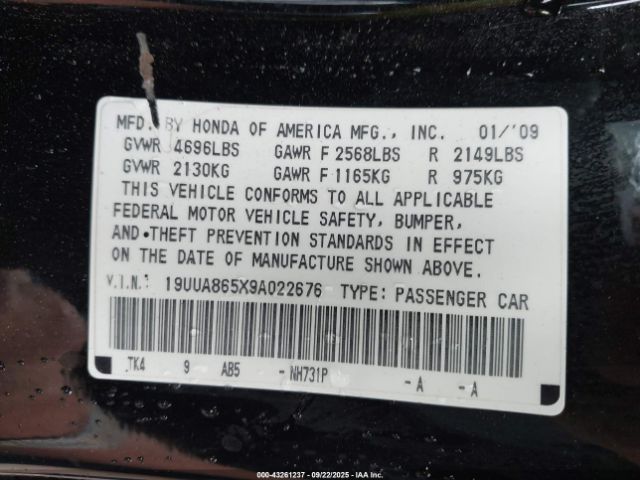 2009 ACURA TL 19UUA865X9A022676 Photo 8