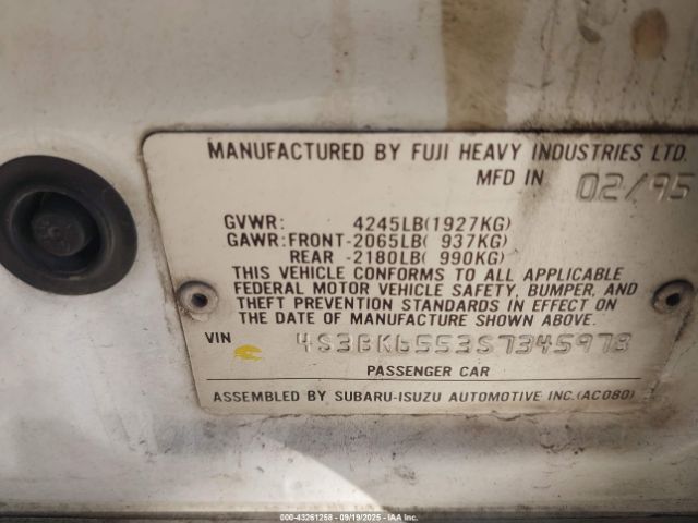 1995 SUBARU LEGACY 4S3BK6553S7345978 Photo 8