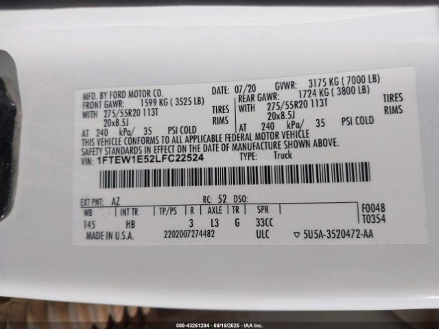 2020 FORD F-150 1FTEW1E52LFC22524 Photo 8