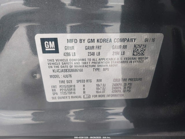 Buick luv - vvt, alum gme e85 max 2016 KL4CJASB3GB686168 Image 9