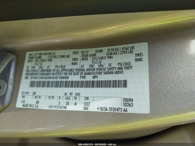 1FMCU9GD5HUD16685 Ford gtdi sigma w/premium fuel