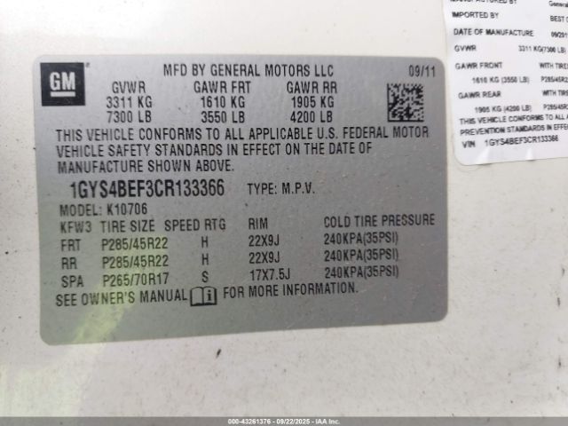 2012 CADILLAC ESCALADE 1GYS4BEF3CR133366 Photo 8