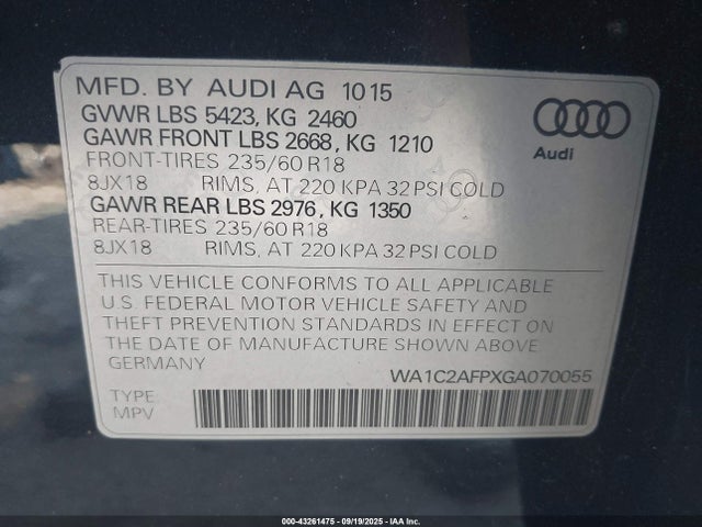 2016 AUDI Q5 WA1C2AFPXGA070055 Photo 8