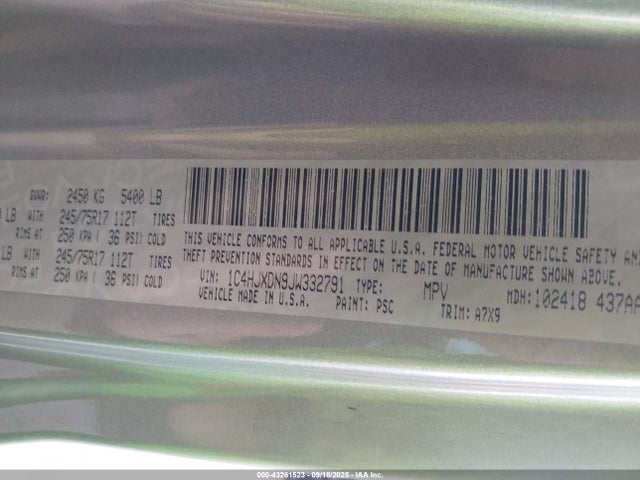1C4HJXDN9JW332791 Jeep Wrangler Unlimited Sport S 4x4
