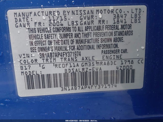 3N1AB7AP4FY371974 Nissan 2015