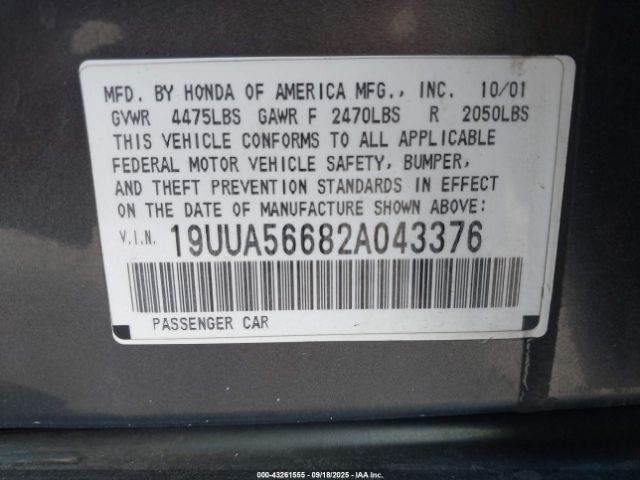 2002 ACURA TL 19UUA56682A043376 Photo 8