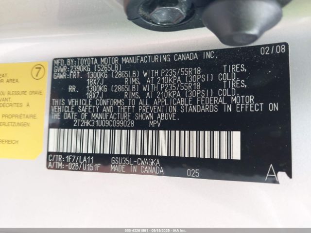 2009 LEXUS RX 350 2T2HK31U09C099028 Photo 8