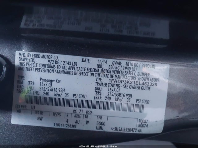 1FADP3K21EL453326 Ford 2014